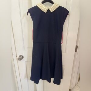 Classy elegant Betsey Johnson Cap Sleeve Pearl Collar Fit & Flare dress Navy Sz4